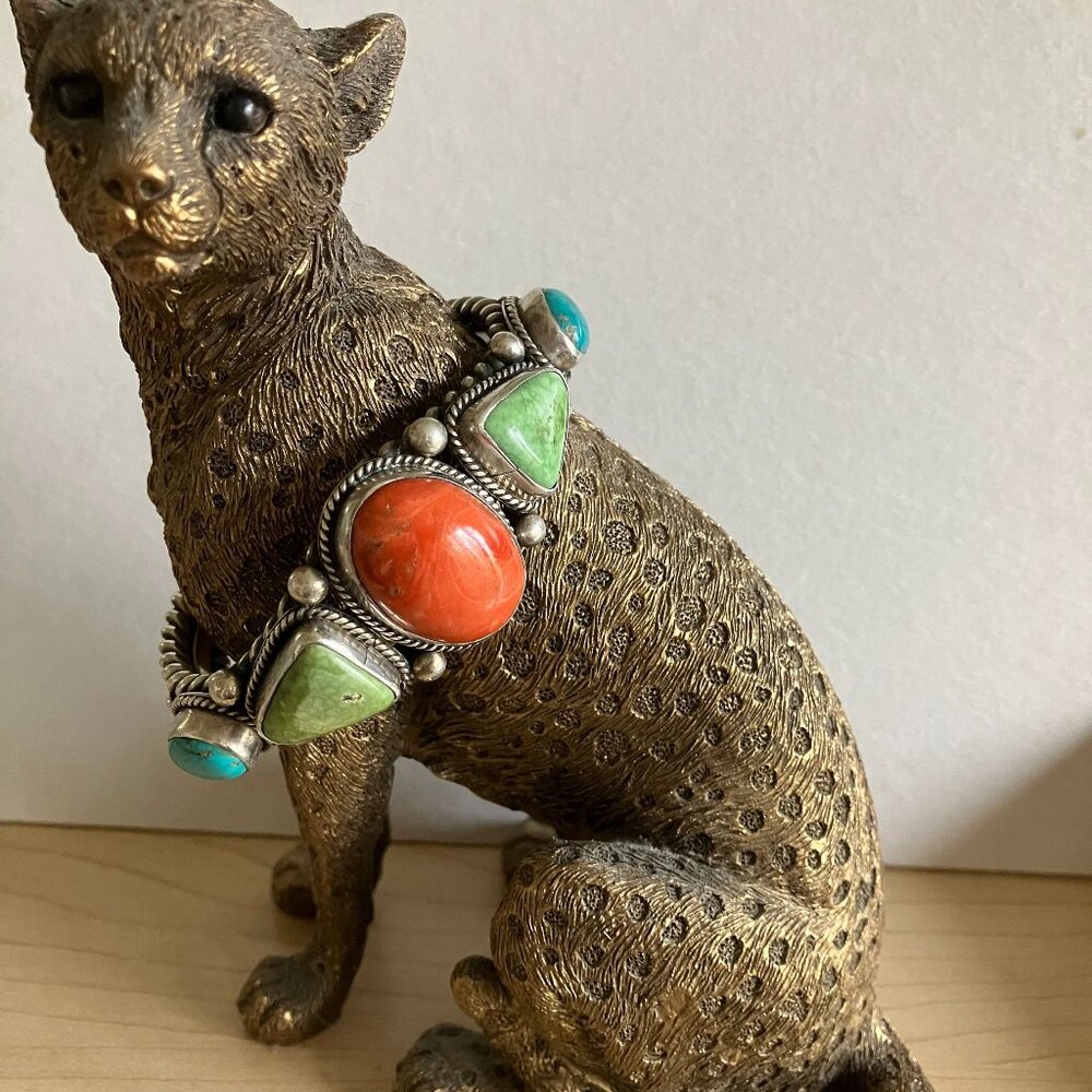 Vintage Spiny-Turquoise Sterling Navajo Cuff by Albert Jake